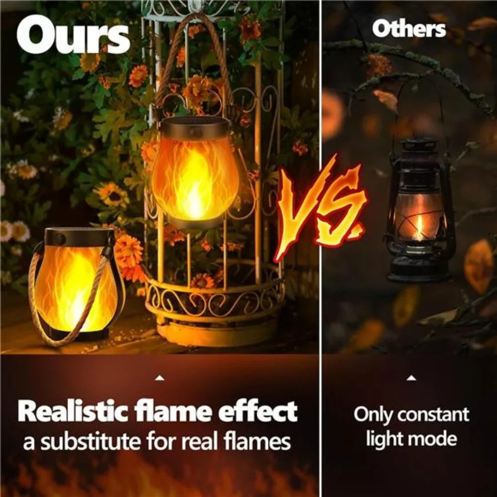 Solar Flame Lanterns Outdoor Hanging Waterproof 2 Pack Garden Yard Decor